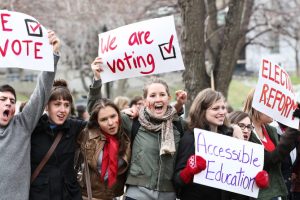 McGill students film their vote mob video for the 2011 federal election on campus. Apr 14 2011